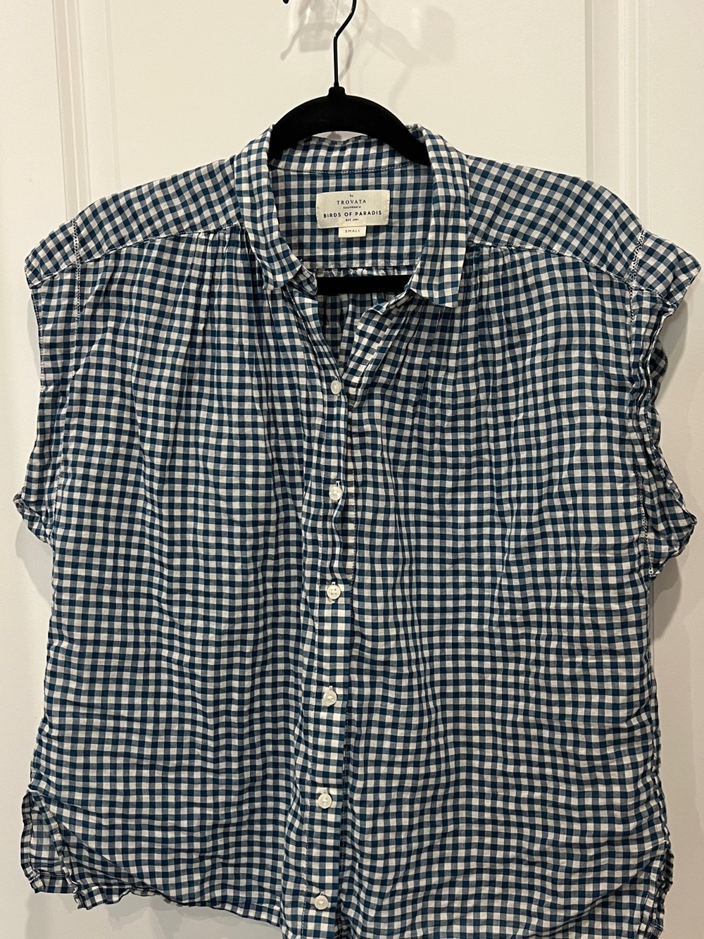 Trovata Birds of Paradise Navy and White Gingham Button-Down Shirt